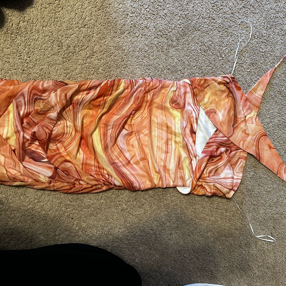 Tiger Mist Swirl Pattern Dress in Orange and Pink